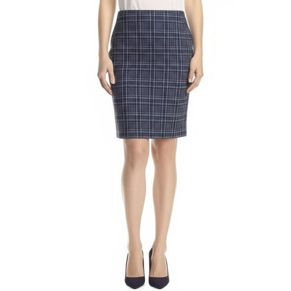 NEW TAHARI Plaid Tweed Pencil Skirt Blue SIZE 4 career work